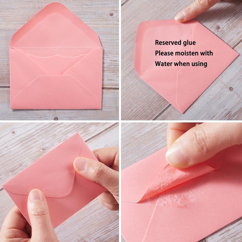 Toperd 100 Pack Mini Envelopes with Note Cards in 5 Colors for Wedding, Birthday, Baby Showers, 4 x 2.7 Inches (Pink) - Image 3